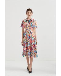 Kaimilan - Color Day A-line Shirt Colar Short Sleeve Midi Dress - Lyst