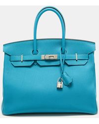 Hermès - Turquoise Togo Leather Palladium Finish Birkin 35 Bag - Lyst