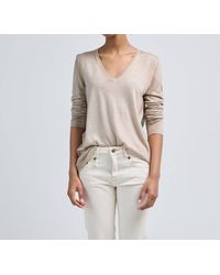 Avant Toi - V Neck Pullover With Watercolor Print Back Silk Top - Lyst