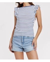 Another Love - Akiko Ruffle Sleeve Striped Boat Neck Ribbed Top - Lyst