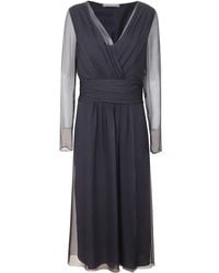 Alberta Ferretti - Midi Dress With Deep V-Neckline And Sheer Sleeves - Lyst