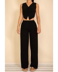TRUEDAMES - Tailored Button Vest With Adjustable Back Tie & Wide Leg Pants Set - Lyst