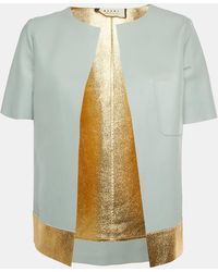 Marni - Aqua/Metallic Leather Open Front Jacket - Lyst