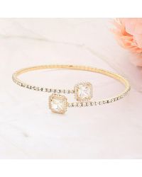 Fashnzfab - Cz Square Stone Tip Rhinestone Paved Evening Bracelet Clear - Lyst