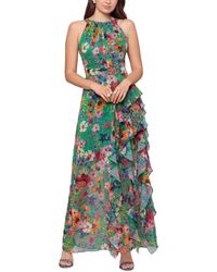 Betsy & Adam - Ruffled Floral Halter Gown - Lyst