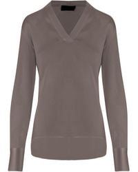 F.it - Stretch Silk V-Neck Shirt With Flowing Silhouette And Buttoned Cuffs - Lyst