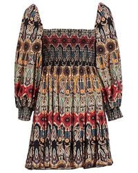 Alice + Olivia - Julissa Color Puff Sleeve Square Neck Smock Mini Dress - Lyst