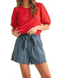 Miou Muse - Puff Short Sleeve Button Down Knit Cardigan - Lyst