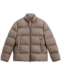 Woolrich - High Neck Quilted Taupe Jacket - Lyst