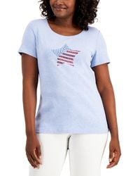 Karen Scott - Petites Cotton Crewneck Graphic T-shirt - Lyst