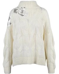 Liu Jo - High Neck Knit Sweater With Rhinestone Embellishments - Lyst