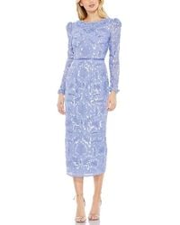 Mac Duggal - Embellished High-Neck Puff Sleeve Fitted Dress - Lyst