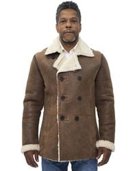 Infinity Leather - Double Breasted Shearling Sheepskin Pea Coat-Valencia - Lyst