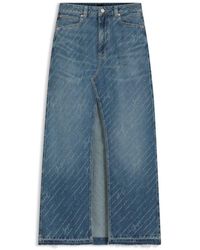 BOSS - Denim Skirt With Logo Pinstripe Pattern And Front Slit - Lyst