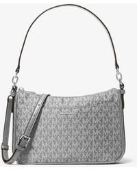 Michael Kors - Jet Set Medium Signature Logo Print Woven Pochette Crossbody Bag - Lyst