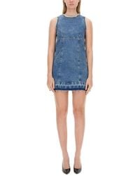 Moschino - Sleeveless Fitted Denim Dress With Frayed Hem - Lyst