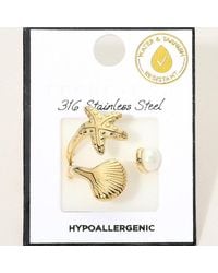 Fashnzfab - Secret Box_Stainless Steel Starfish Seashell Pearl Accent Wrap Adjustable Ring - Lyst