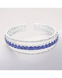 Fashnzfab - Square Cut Cz Stone Accented Split Evening Bracelet Clear, Sapphire - Lyst