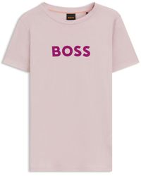 BOSS - Cotton T-Shirt With Contrast Logo Stripe - Lyst