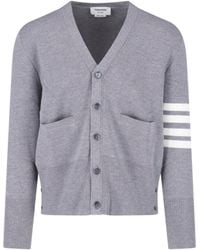 Thom Browne - V-Neck Cardigan Sweater With Button-Down Front And Signature Stripes - Lyst