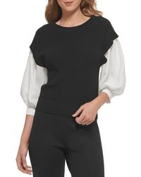 DKNY - Bishop Sleeve Crewneck Pullover Sweater - Lyst