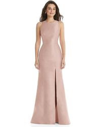 Alfred Sung - Jewel Neck Bowed Open-back Trumpet Dress With Front Slit - Lyst