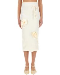 Self-Portrait - Satin Midi Skirt With 3D Flowers - Lyst