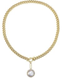 Rachel Glauber - Rg 14k Gold Plated With Diamond Cubic Zirconia Cluster Drop Curb Chain Necklace W/ toggle Clasp - Lyst
