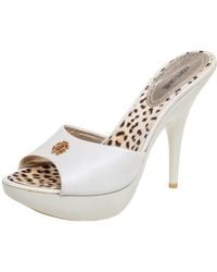 Roberto Cavalli - Leather Logo Buckle Platform Sandals - Lyst