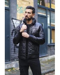 Infinity Leather - Leather Quilted Puffer Biker Jacket - Lyst
