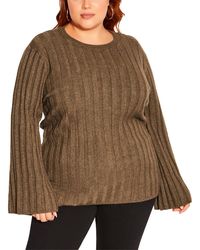 City Chic - Plus Knit Ribbed Trim Pullover Sweater - Lyst
