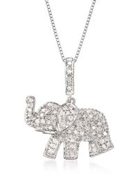 Ross-Simons Pave Diamond Baby Elephant Pendant Necklace - Metallic