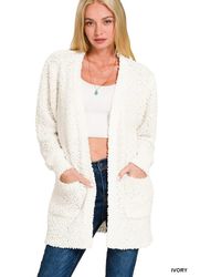 TRUEDAMES - Long Sleeve Popcorn Sweater Cardigan With Pockets - Lyst
