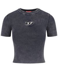 DIESEL - Ribbed Short-Sleeve Crop Top With Metallic Logo Detail - Lyst