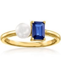 Ross-Simons - 5Mm Cultured Pearl And . Sapphire Toi Et Moi Ring - Lyst