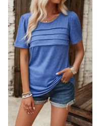 TRUEDAMES - Crew Neck Short Sleeve Pleated Elegant Tee T Shirt - Lyst