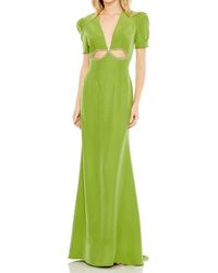 Mac Duggal - Plunge Neck Puff Sleeve Cut Out Gown - Lyst