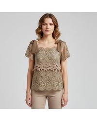 Alberta Ferretti - Silk And Lace Ruffled Sleeveless Top - Lyst