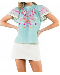 Thml - Flutter Sleeve Embroidered Texture Top - Lyst