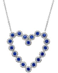 Diana M. Jewels - 14 Kt White Gold Diamond Sapphire And Diamond Heart Shaped Pendant - Lyst