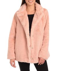 Kendall + Kylie Oversized Winter Faux Fur Jacket - Pink