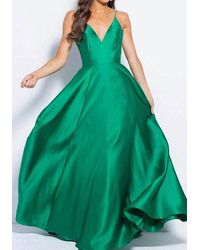 Jovani - V-Neckline Satin Prom Dress - Lyst