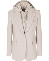 Eleventy - Sand Single-Breasted Hooded Bib Wool Blazer - Lyst
