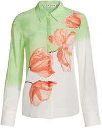Alice + Olivia - Alice + Olivia Brady Ombre Floral Silk Button Down Shirt - Lyst