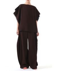 Jason Wu - Mid Rise Crepe Straight Leg Pants With Side Ruffle - Lyst