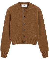Ami Paris - Cropped Cashmere Blend Cardigan With Button-Down Front - Lyst
