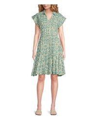 Elan - Printed Button Front A-Line Midi Dress - Lyst