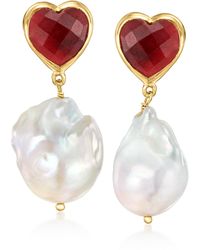 Ross-Simons - 13-15mm Cultu Baroque Pearl And Ruby Heart Drop Earrings - Lyst
