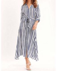 Q2 - Stripped 3/4 Sleeve Maxi Shirt Dress - Lyst