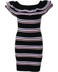 MSGM - Off-Shoulder Ruffled Striped Mini Dress - Lyst